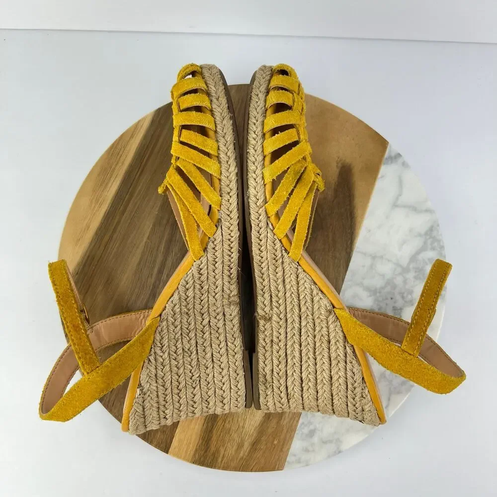 Seychelles Yellow Leather Weave Espadrilles Wedge Closed Toe Sandals 9/40 - Picture 4 of 10